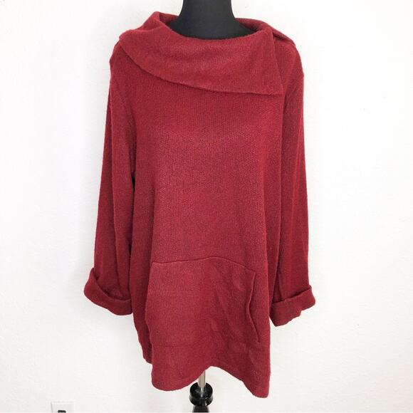 Soft Surroundings deep red slit collar tunic sweater size 1X - Picture 1 of 14
